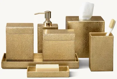 METAL SHAGREEN BATH ACCESSORIES - 3-Piece Polished Brass Shagreen