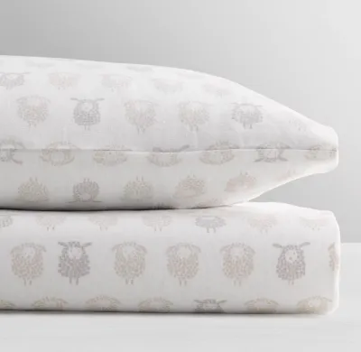 Washed Organic Linen Sheep Print Toddler Pillowcase