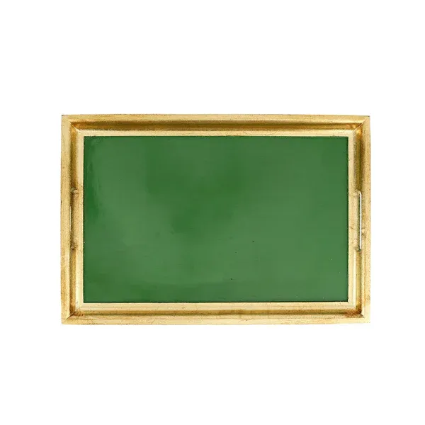 Florentine Wooden Accessories Green &amp; Gold Medium Rectangular Tray