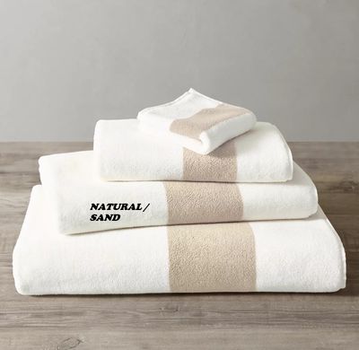 802-Gram Banded Turkish Towel Collection - Washcloth/ Natural/ Sand