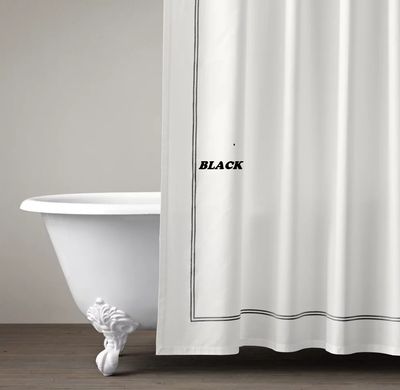 Italian White Hotel Satin Stitch Shower Curtain - Black
