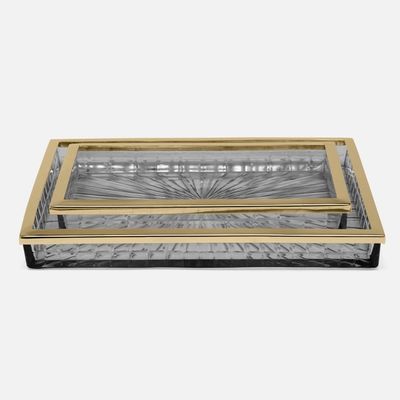 Argos Tray Set - Smoke Glass/Brass