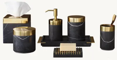 Black Marquina Marble and Metal Bath Accessories Set - Get a Quote