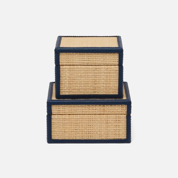 Hanford Box Set -Natural Raffia/Navy Leather