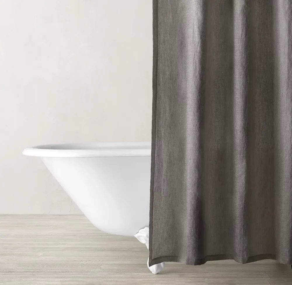 Italian Heritage Washed Linen Shower Curtain-Indigo / Mist