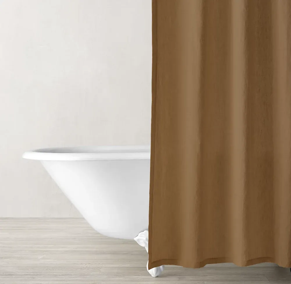 Italian Heritage Washed Linen Shower Curtain- Burnt Caramel/ Camel