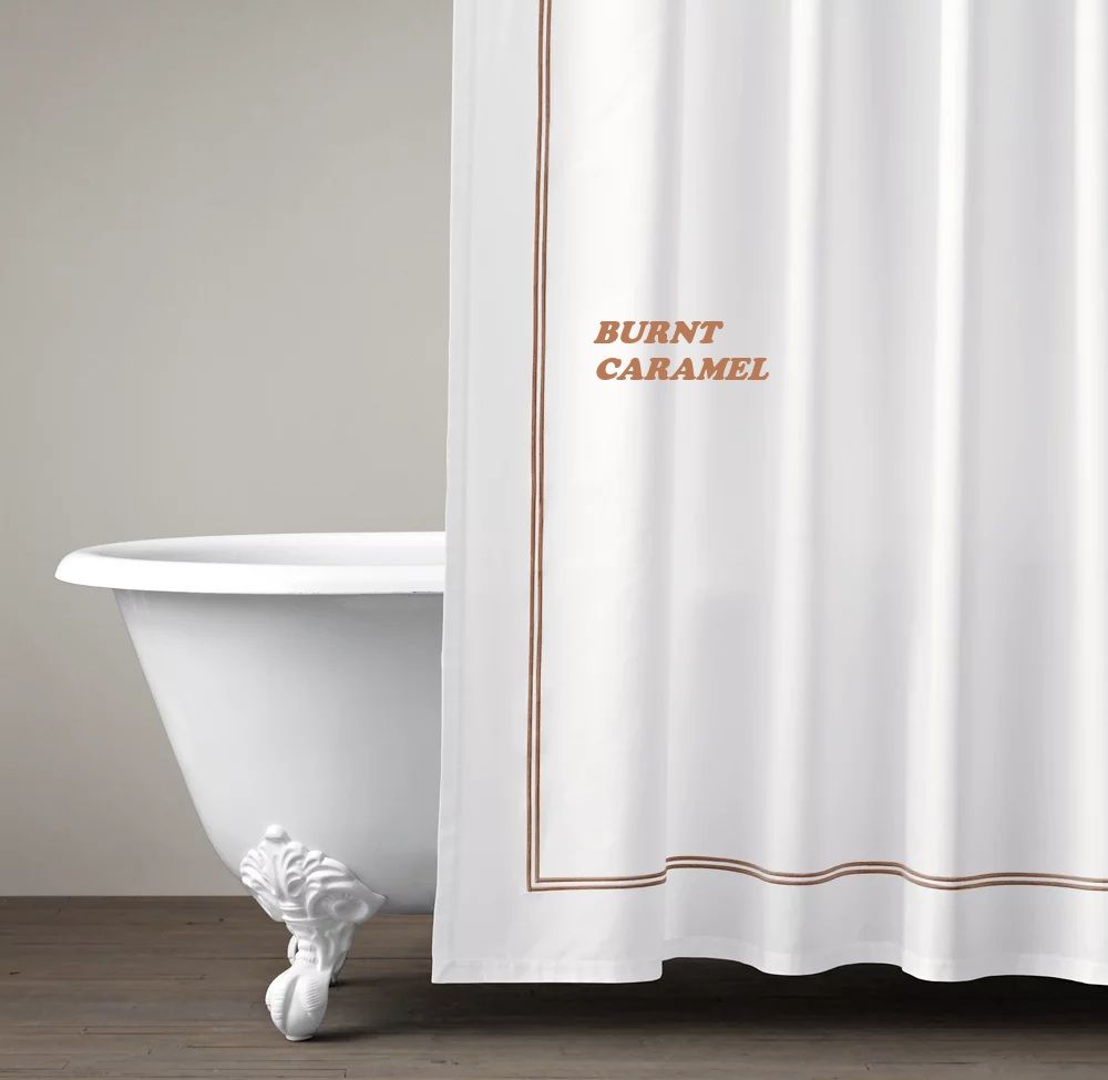 Italian White Hotel Satin Stitch Shower Curtain- Burnt Caramel / Mochaccino