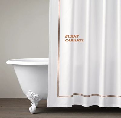 Italian White Hotel Satin Stitch Shower Curtain- Burnt Caramel / Mochaccino