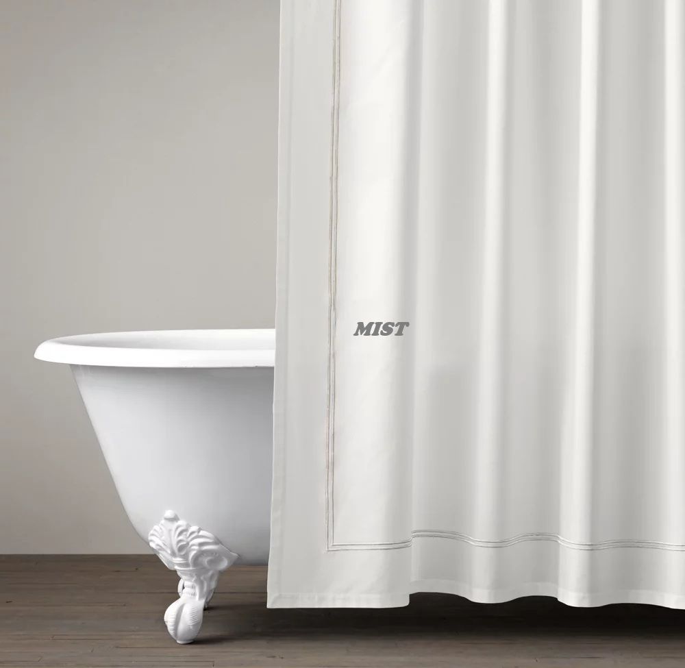 Italian White Hotel Satin Stitch Shower Curtain - Mist / Graphite