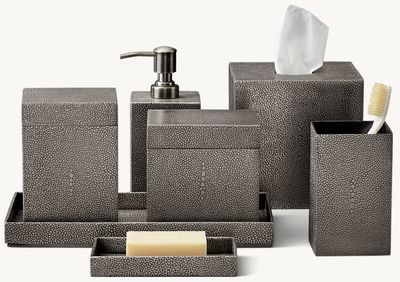 METAL SHAGREEN BATH ACCESSORIES 6-Piece -Pewter Shagreen