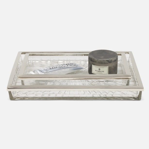 Argos Tray Set - Clear Glass/Nickel