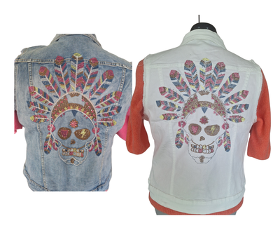 Indian Skull Denim Gilet