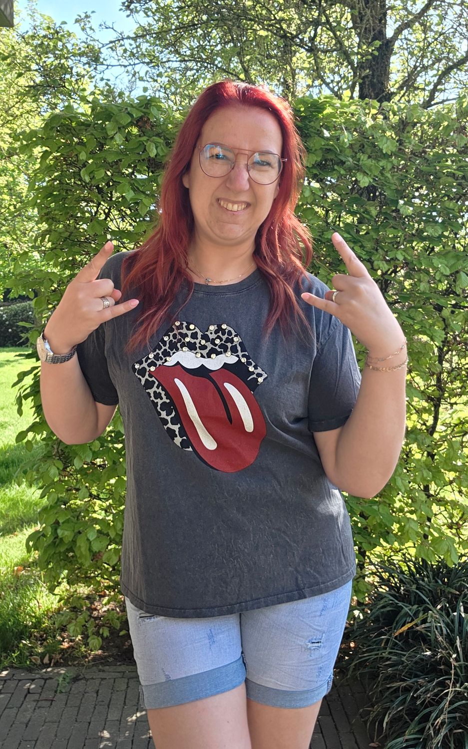 Shirt Rox - stonewash rolling stones met steentjes