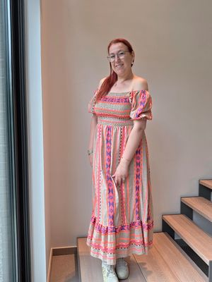 Jurk Noella - off shoulder Aztec print