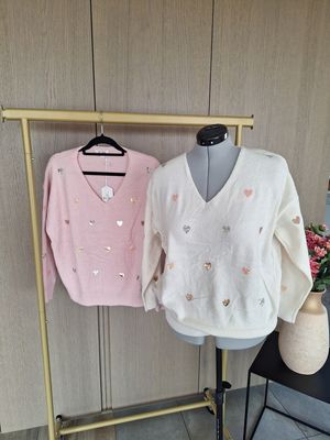 Trui Bieke - dun gebreid met pailletten hartjes