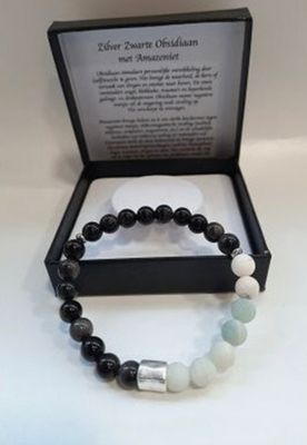 Obsidiaan met Amazoniet Armband - 20.5cm