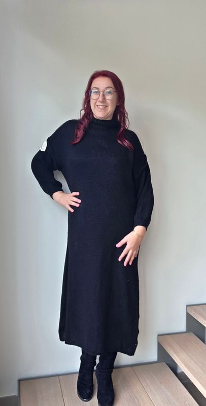 Jurk Lisa - lange knit in zwart