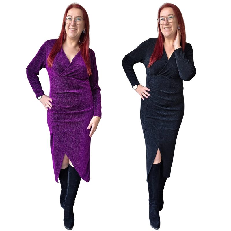 Jurk Ellen - lang aangesloten in glitter stof