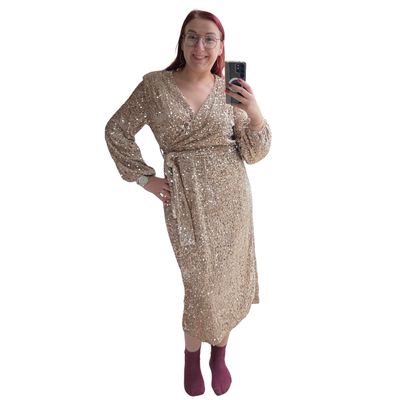 Jurk Rosie - feestelijk lang in beige met pailletten