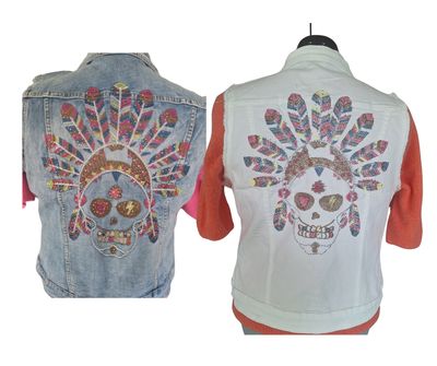Gilet Kate - jeans met glitter indiaanse skullI