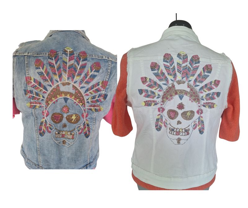 Gilet Kate - jeans met glitter indiaanse skullI