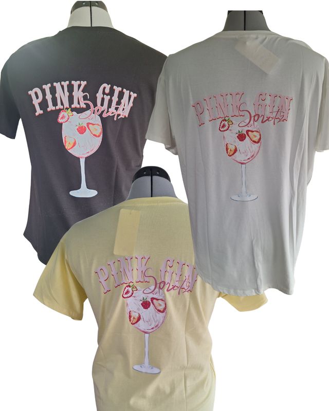 Shirt Ginnie - basic met pink gin opdruk
