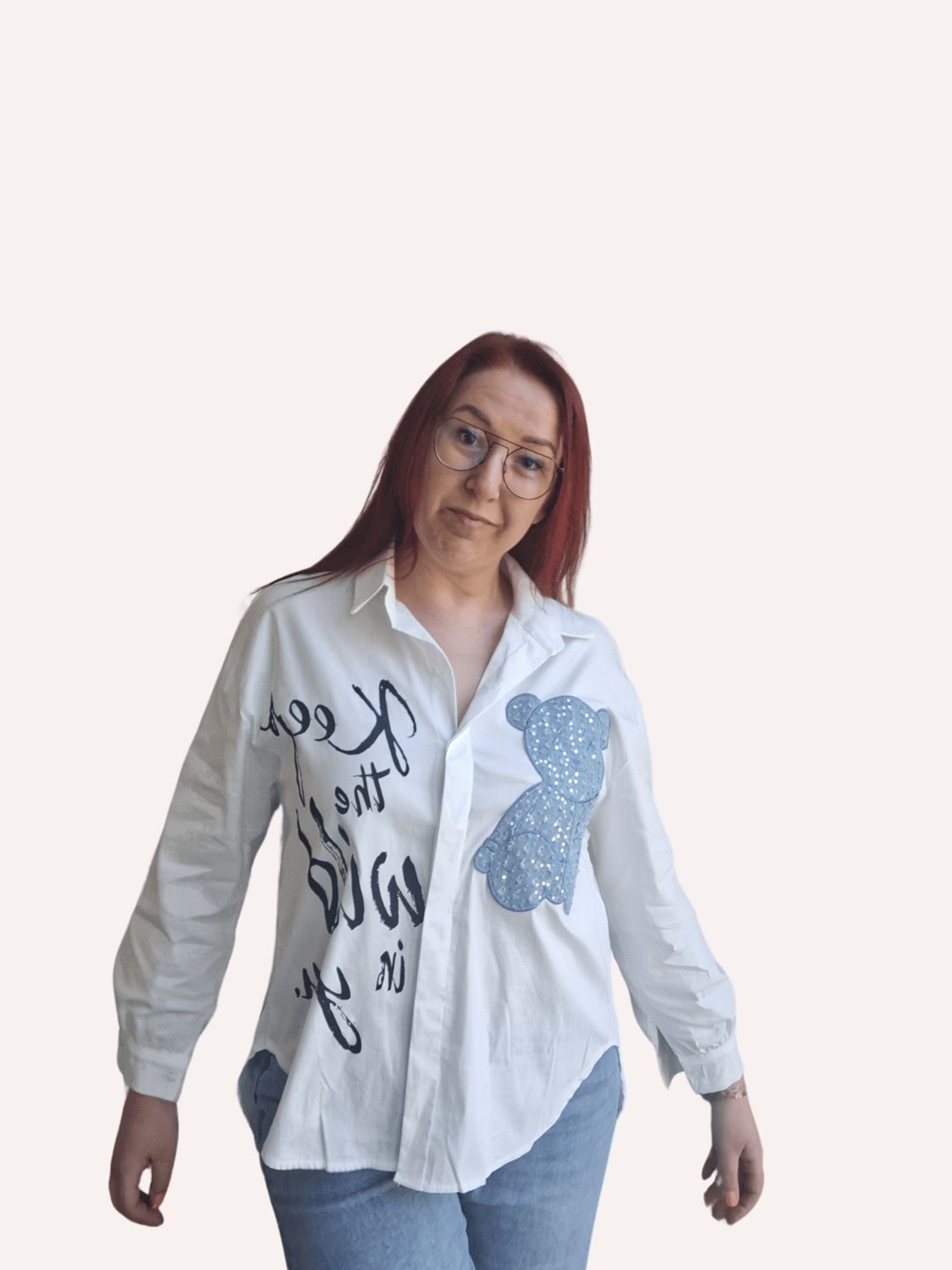 Hemd Bea - lang met quote en beer Hemd Bea - lang met quote en beer
