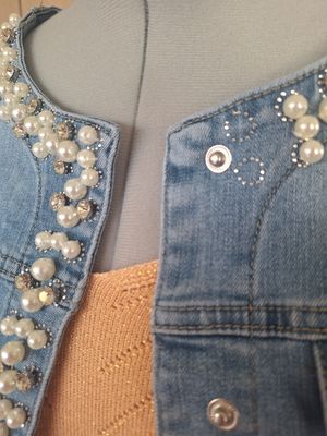 Jeans Jasje Camille - parels en steentjes met drukknopen