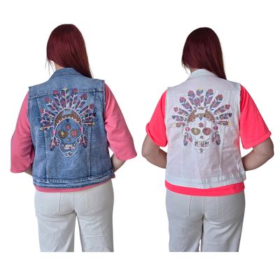 Gilet Kate - jeans met glitter indiaanse skullI