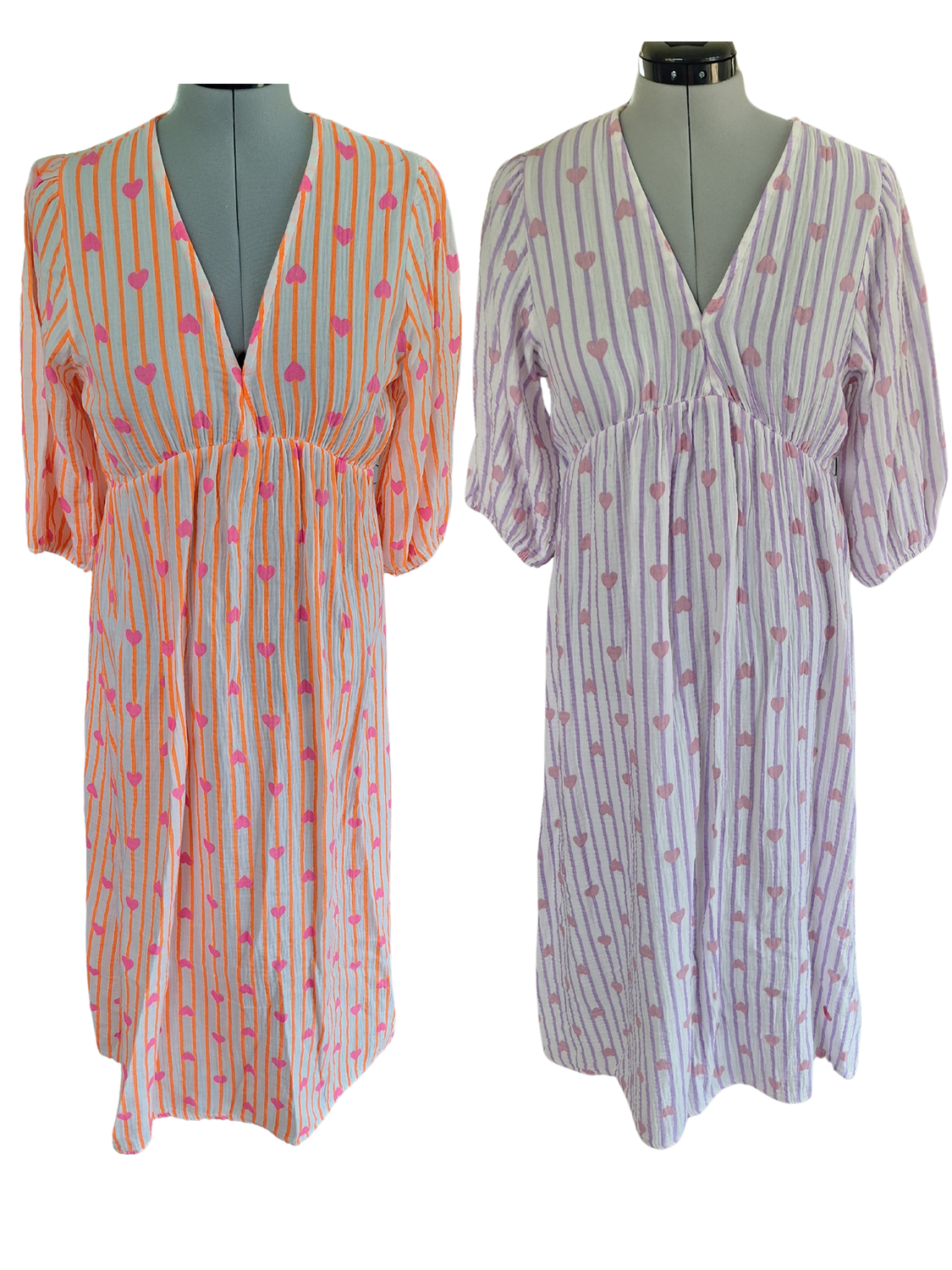 Jurk Helena - tetra stof met hartjes en strepen