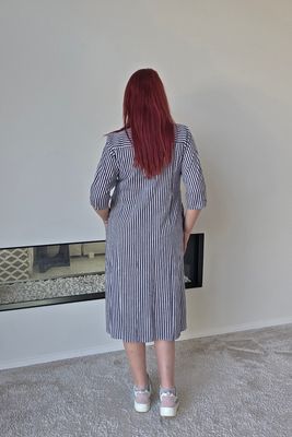 Jurk Marina - navy gestreepte doorknoop