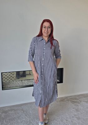 Jurk Marina - navy gestreepte doorknoop