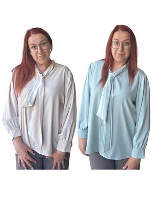 Hemd Julie - Satin look in pastel met strik Hemd Julie - Satin look in pastel met strik