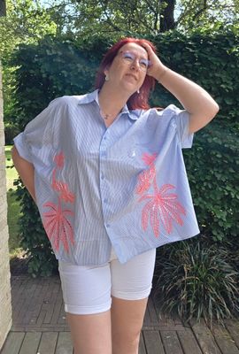 Hemd Pamela - oversized met fluo palmboom
