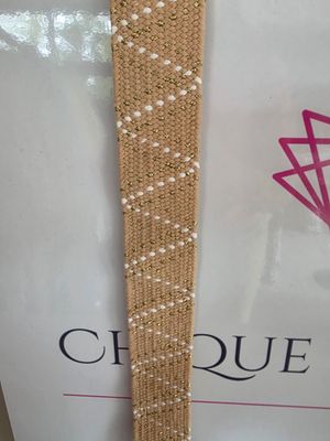Elastic ZigZag Taupe Wit Goud - 100cm