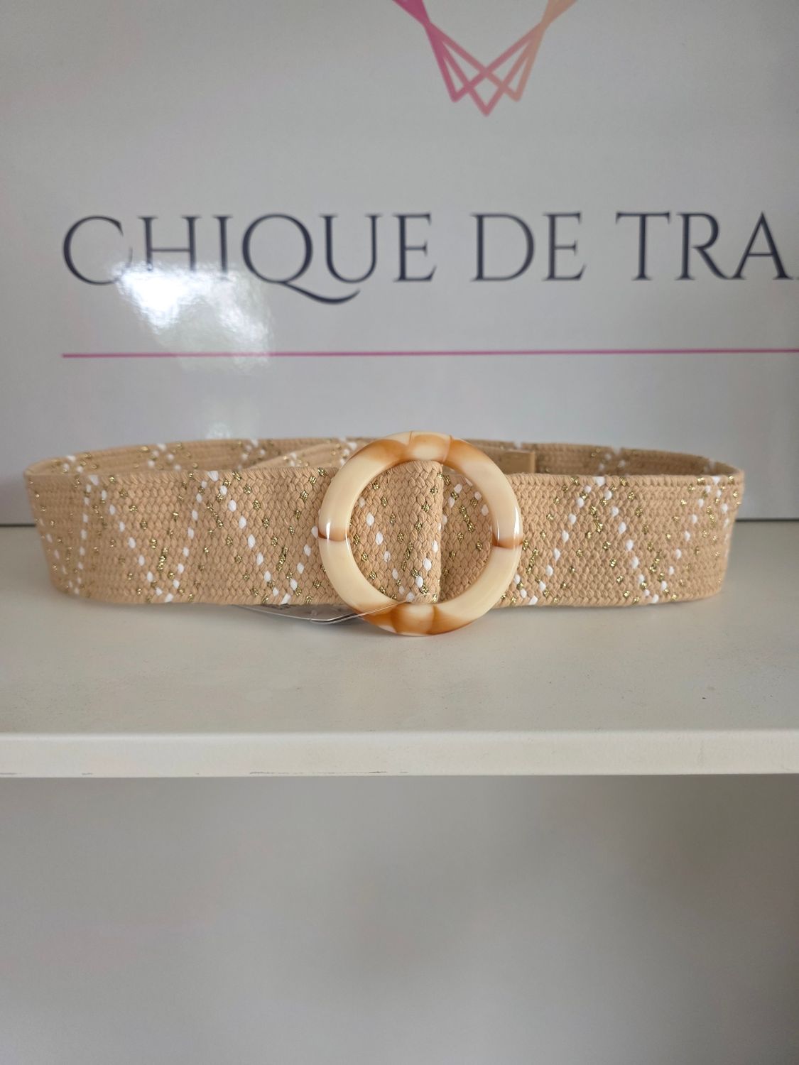 Elastic ZigZag Taupe Wit Goud - 100cm Elastic ZigZag Taupe Wit Goud - 100cm