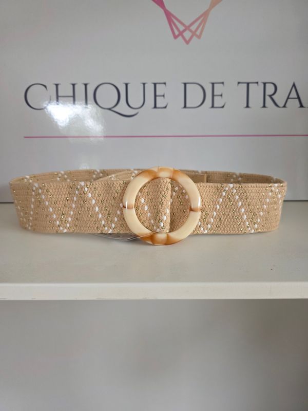 Elastic ZigZag Taupe Wit Goud - 100cm
