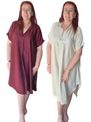 Jurk Martine - satijn look met korte mouw
