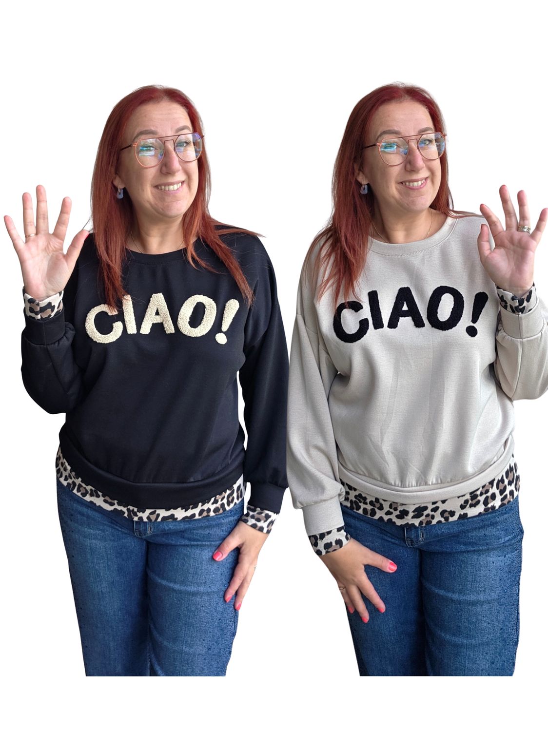 Sweater Bella - panter details met ciao opdruk Sweater Bella - panter details met ciao opdruk