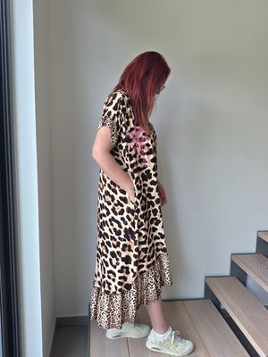 Jurk Dahlia - luxe panter met palmboom
