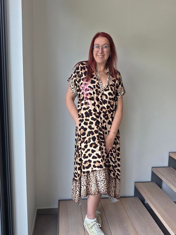 Jurk Dahlia - luxe panter met palmboom