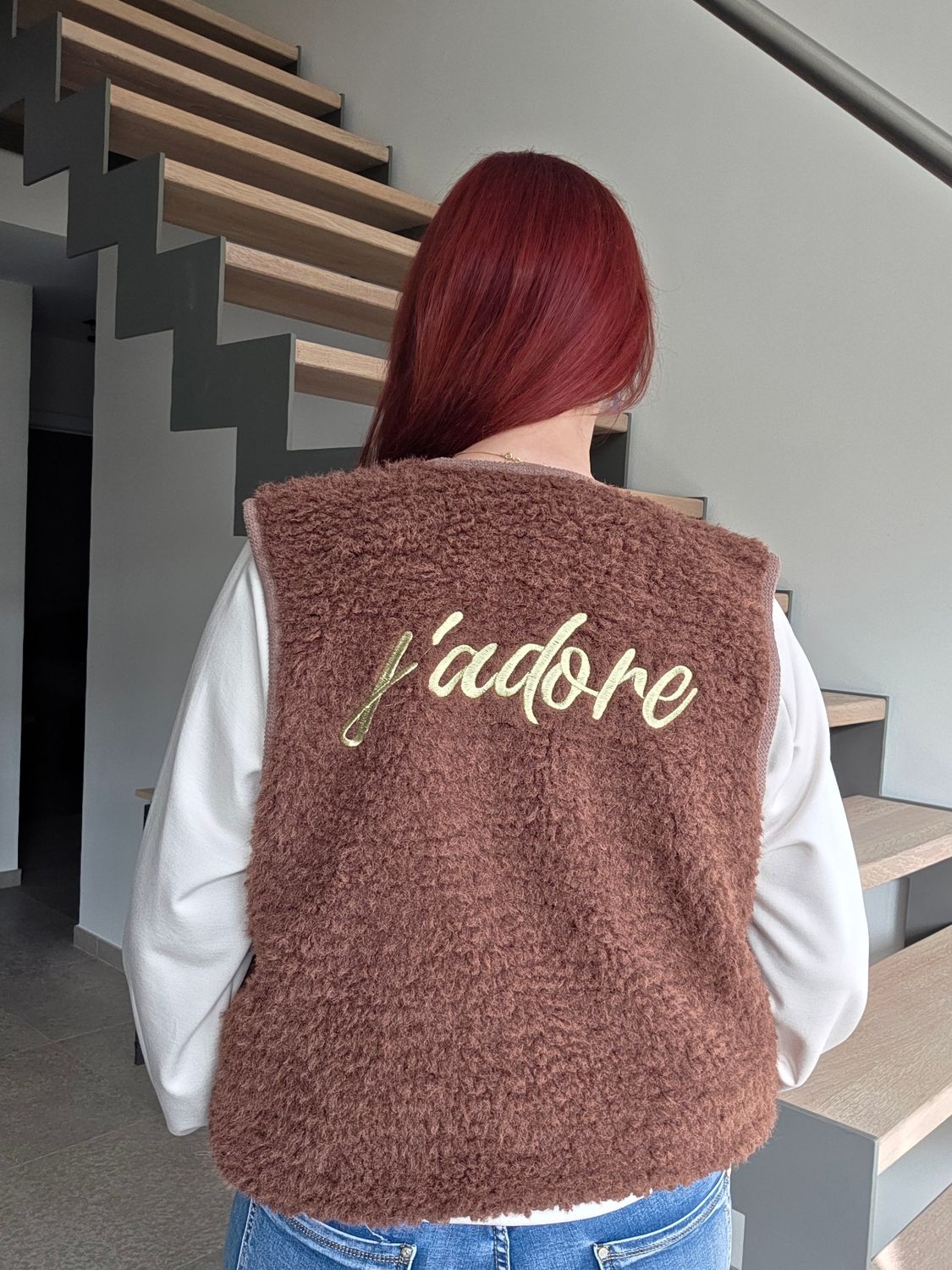 Gilet Dorien - bouclé met j'adore opdruk