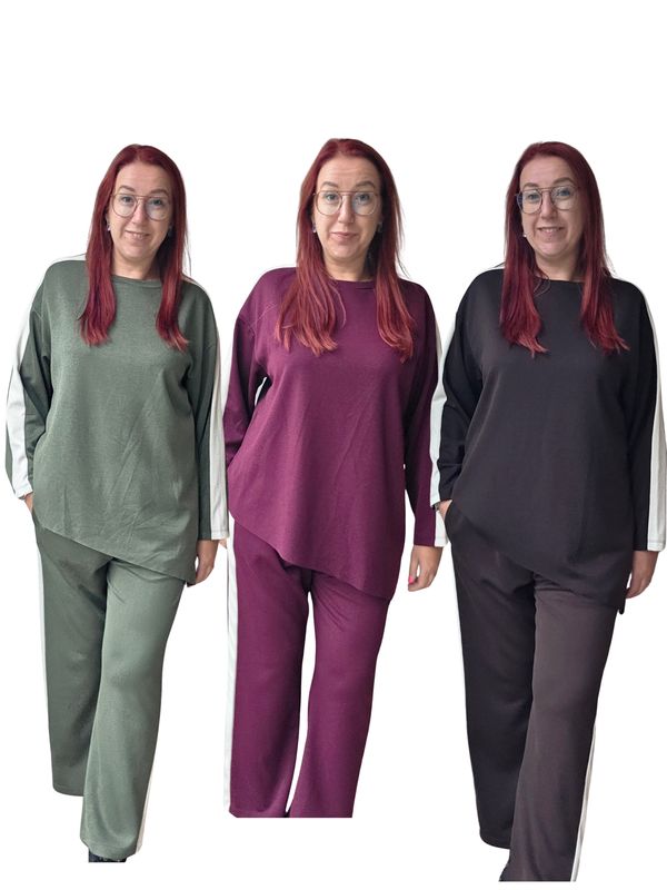 Set Isa - comfy met streem en asymmetrische sweater