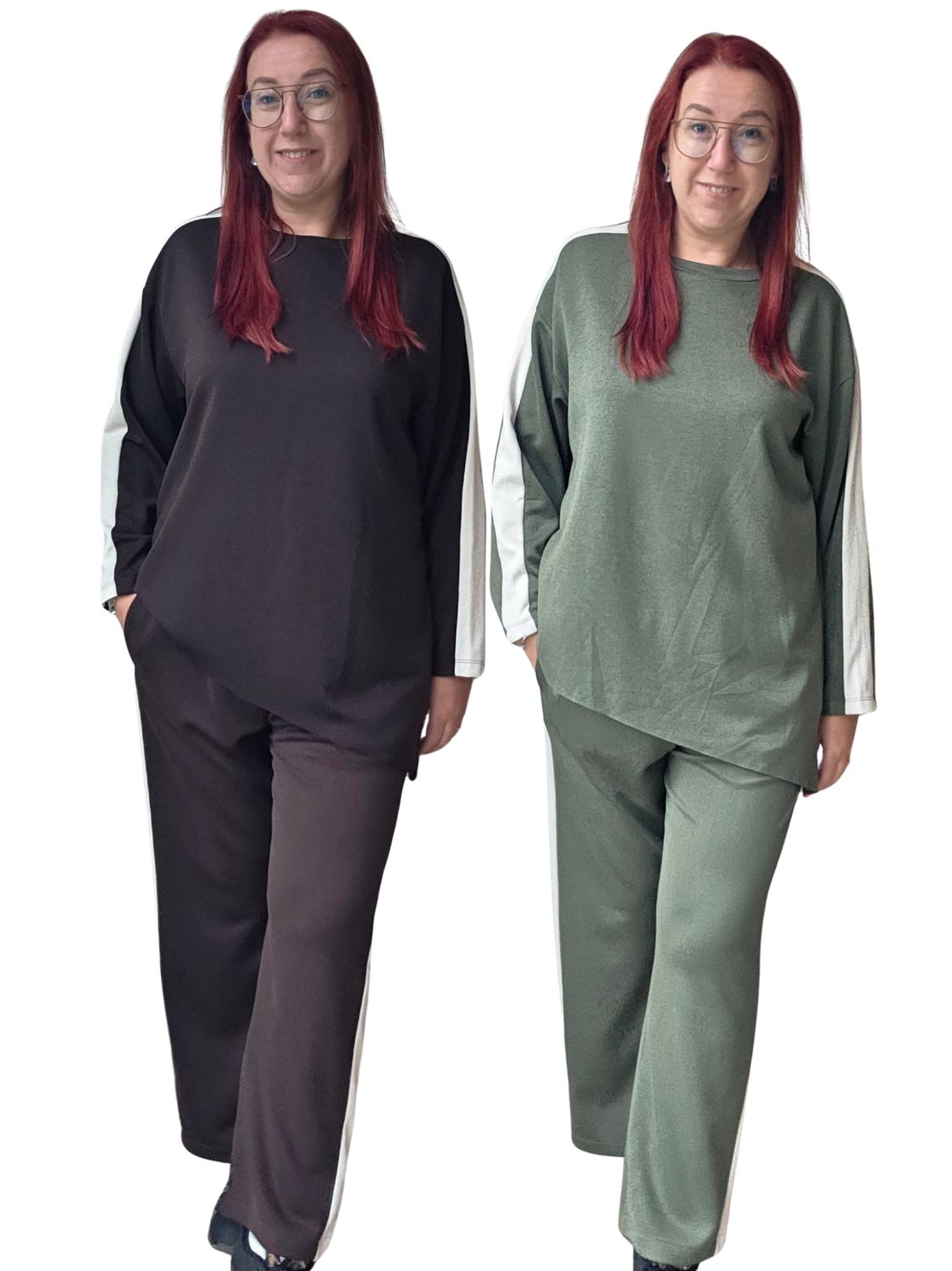 Set Isa - comfy met streem en asymmetrische sweater