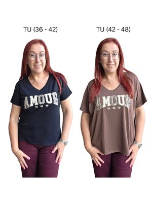 Shirt Amélie - opdruk amour in stof en panter letters