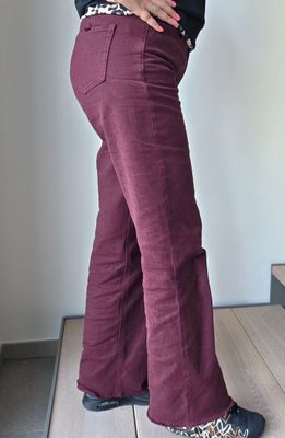 Tall Broek Quinn - Queen Hearts wide leg in glitter bordeaux