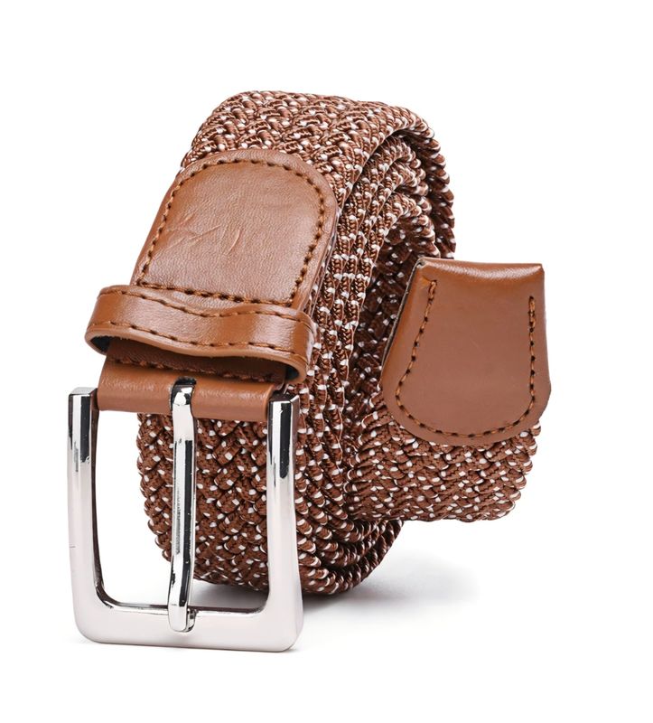 Elastic Braided Brown Dotted Riem - 100cm