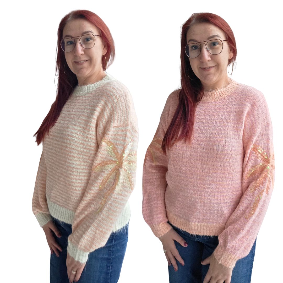 Trui Nancy - zacht gestreept met palmboom