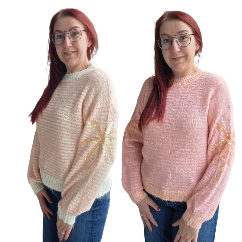 Trui Nancy - zacht gestreept met palmboom Trui Nancy - zacht gestreept met palmboom