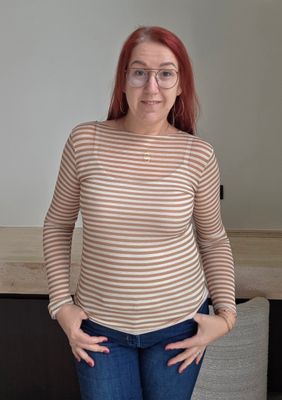 Longsleeve Tine - extra dun, gestreept met cashmere